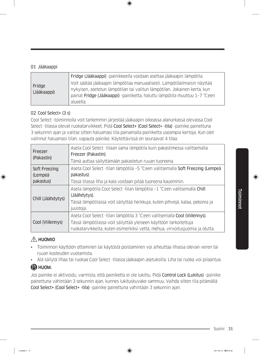 Samsung RF60J9020WZ/EE manual Suomi 31  